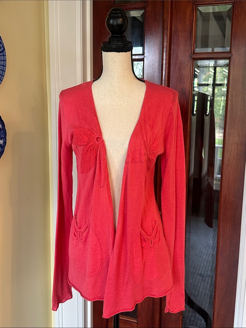 Anthropologie | Sparrow Obscured Oleander Linen Cardigan Coral, Size M